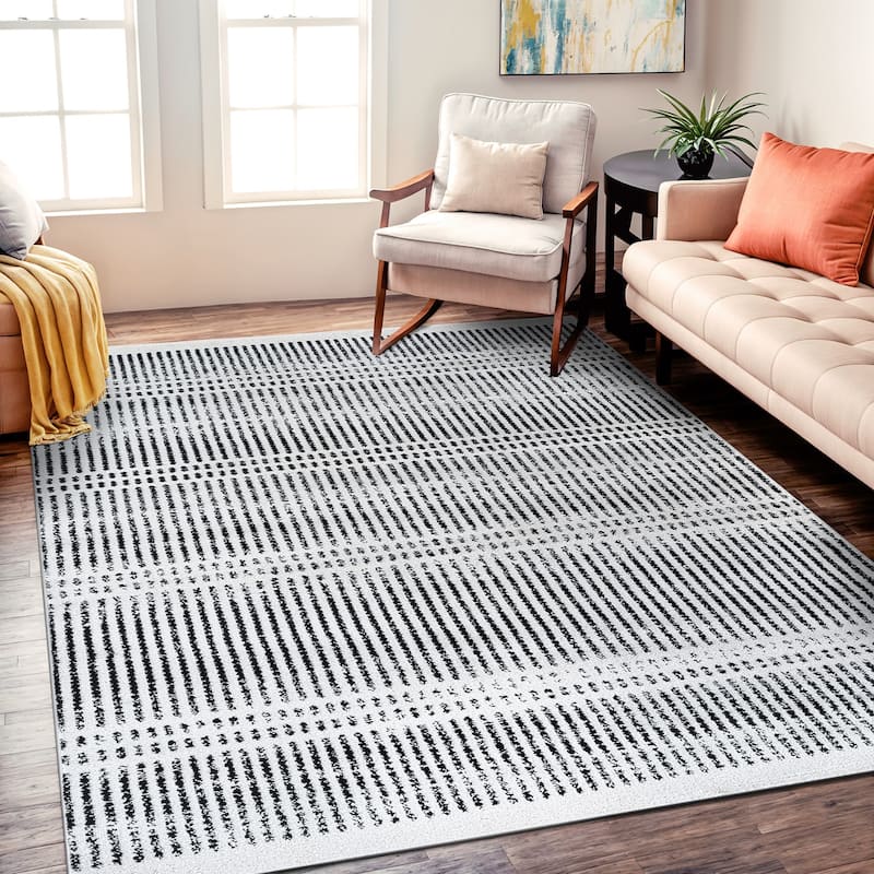 Contemporary Minimalistic Stripe LInes Area Rug - 5' x 7' - Cream