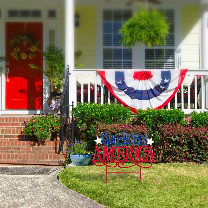 Glitzhome 23.25"H Metal Patriotic GOD BLESS AMERICA Yard Stake