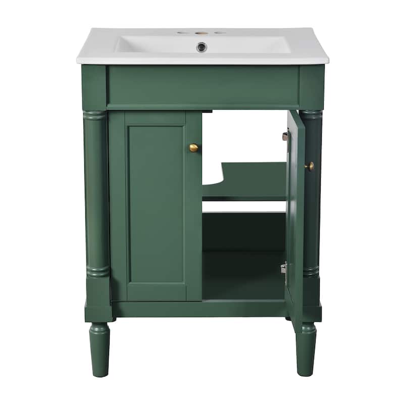 Roomfitters 24" Bathroom Vanity with Sink, 2-Tier Storage Cabinet, Freestanding Single Basin Unit