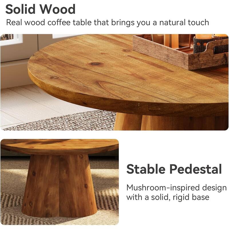 31.5-Inch Solid Wood Round Coffee Center Tea Table with Robust Base for Living Room, Small Space, Apartment
