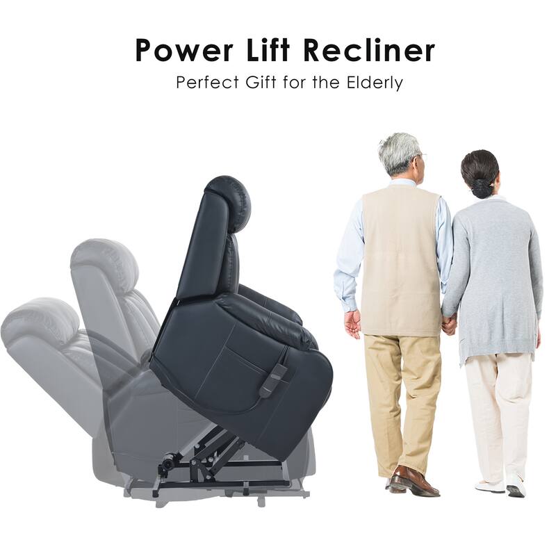 Blue Power Lift Recliner for Elderly with Remote & Side Pocket