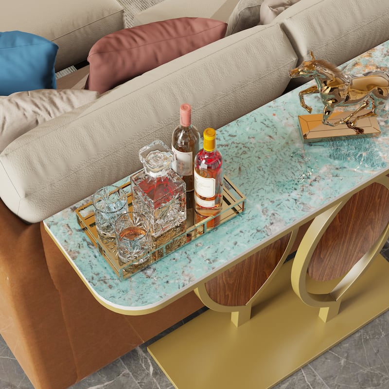 Modern Glossy Artifical Marble Console Table