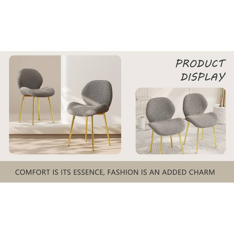 Teddy Velvet Dining Chairs Set of 2, Upholstered Armless Side Chair with Shell Backrest, Accent Chairs with Metal Legs