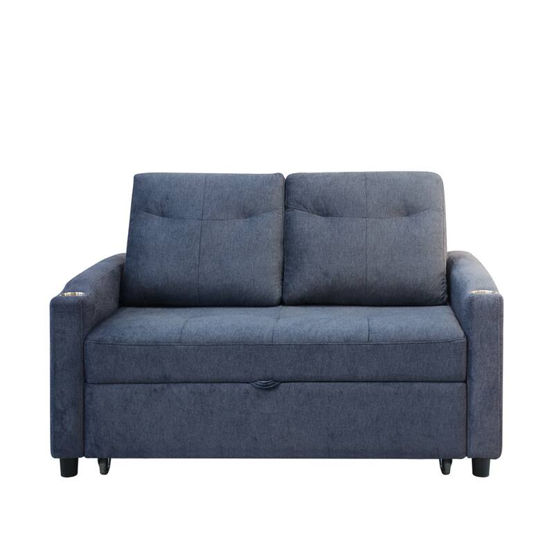 Lounge Sofa Loveseat Sofa Bed with USB Charging Port & Storage Pocket, Sleeper Couch with Reclining Backrest