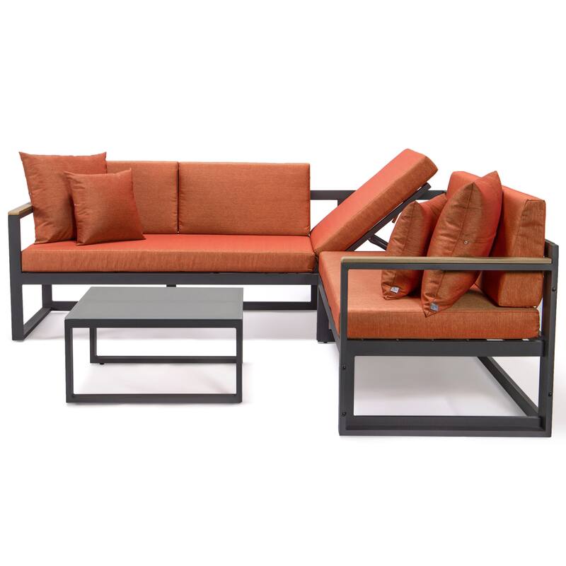 Chelsea 3-Piece Adjustable Headrest All-Weather Sectional Set in Aluminum Frame with Removable Cushion Covers for Indoor/Outdoor