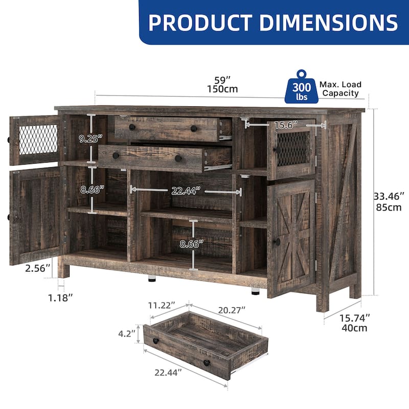 Moasis Farmhouse Buffet Cabinet with Storage, 2 Drawers Sideboard for Kitchen Dining Room