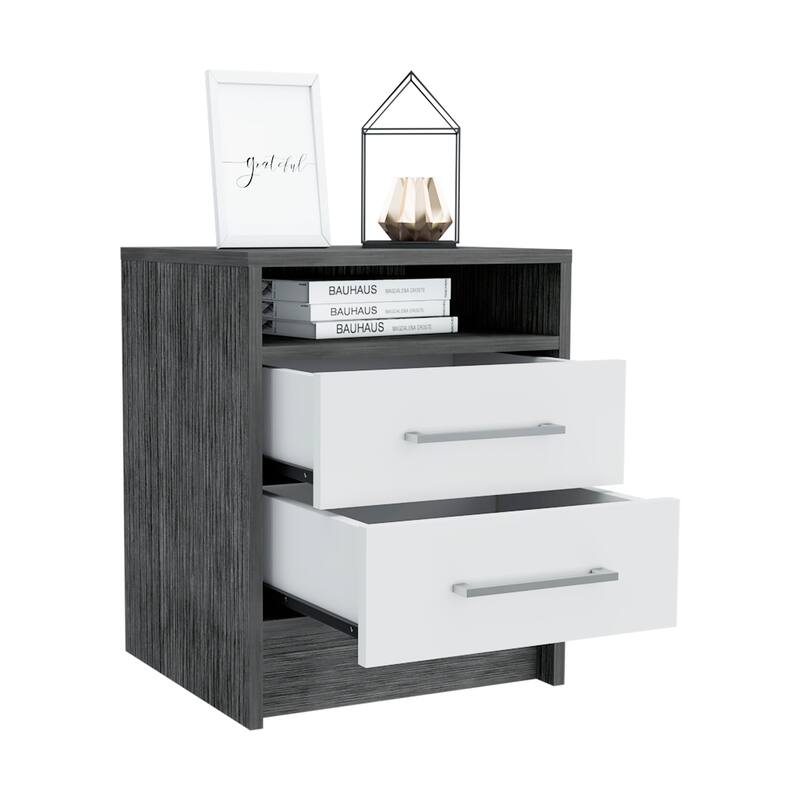 TUHOME Eter 2-Drawer Nightstand End Table with Metal Handles and Open Shelf