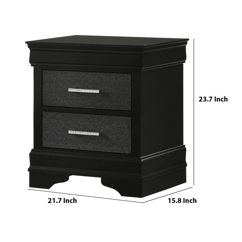Black 2 Drawer 15.8 in. W Nightstand with Sturdy Hardware and Ample Storage
