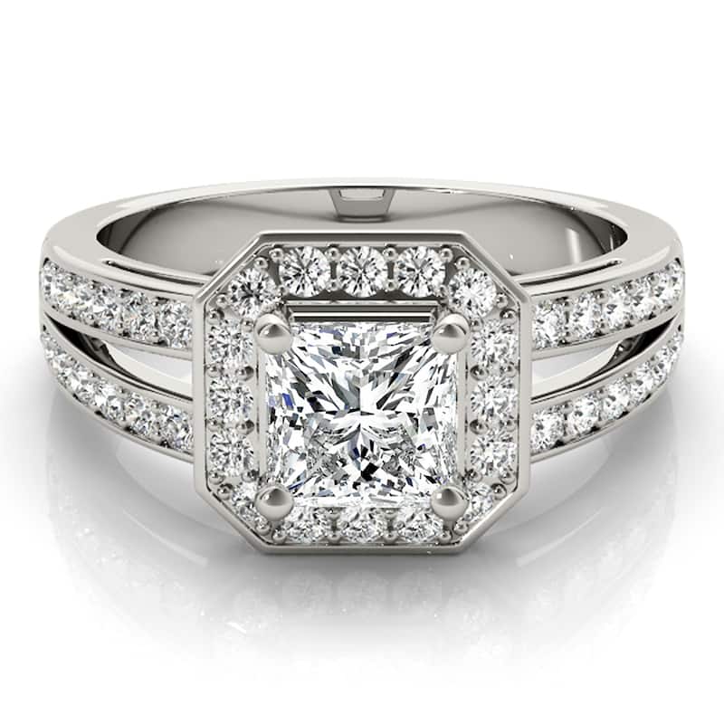 Auriya 14k White Gold Lab Grown Princess Diamond Halo Engagement Ring 0.50 to 5.00 ct. tw. (F-G VS)