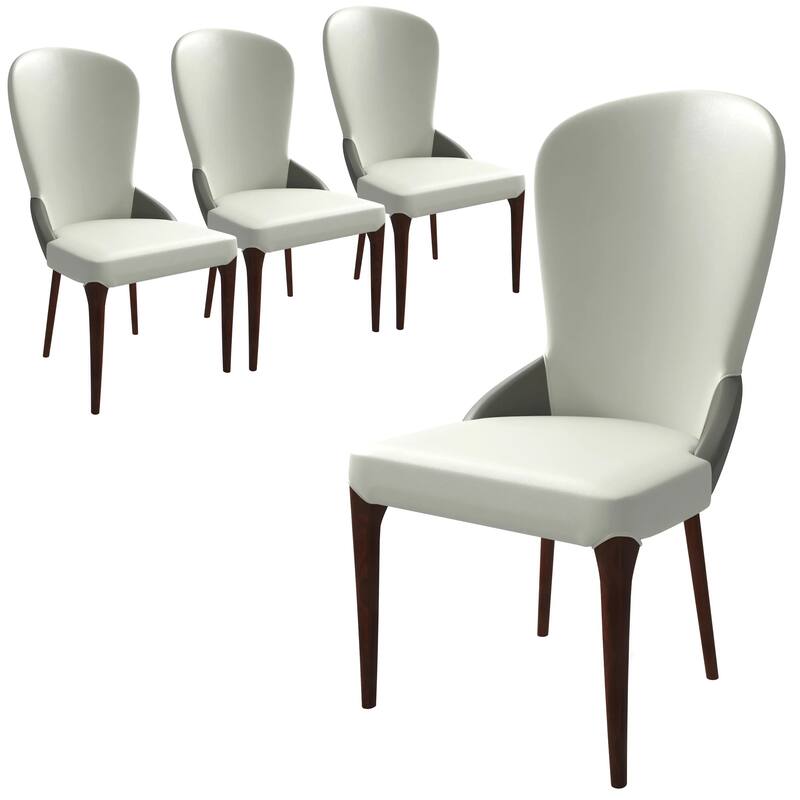 Havana Leather Upholstered Solid Wood Dining Chair Two-Tone Color Design Set of 4 - Taupe