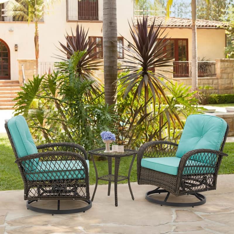 360° Swivel Rocking Patio Chairs Set with Thick Cushions & Tempered Glass Table | Indoor Living Room / Balcony| 3/5-Piece