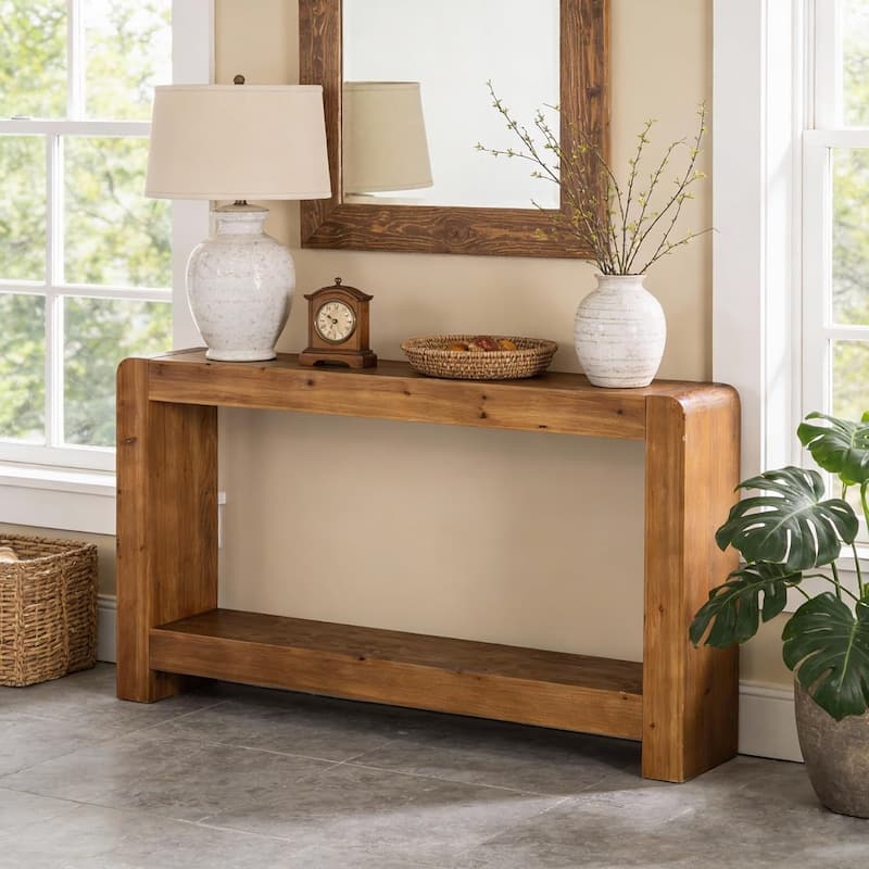 Solid Wood Console Table with Storage, 63-Inch Farmhouse Entryway Table - 62.99" L x 11.81" W x 33.46" H