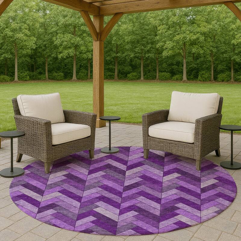 Machine Washable Indoor/ Outdoor Modern Chevron Chantille Rug - Purple - 8' x 8'