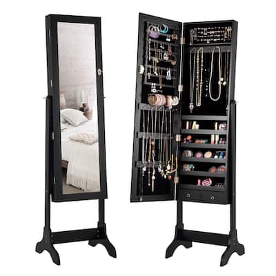 Costway Mirrored Jewelry Cabinet Storage Organizer Box Drawers Black