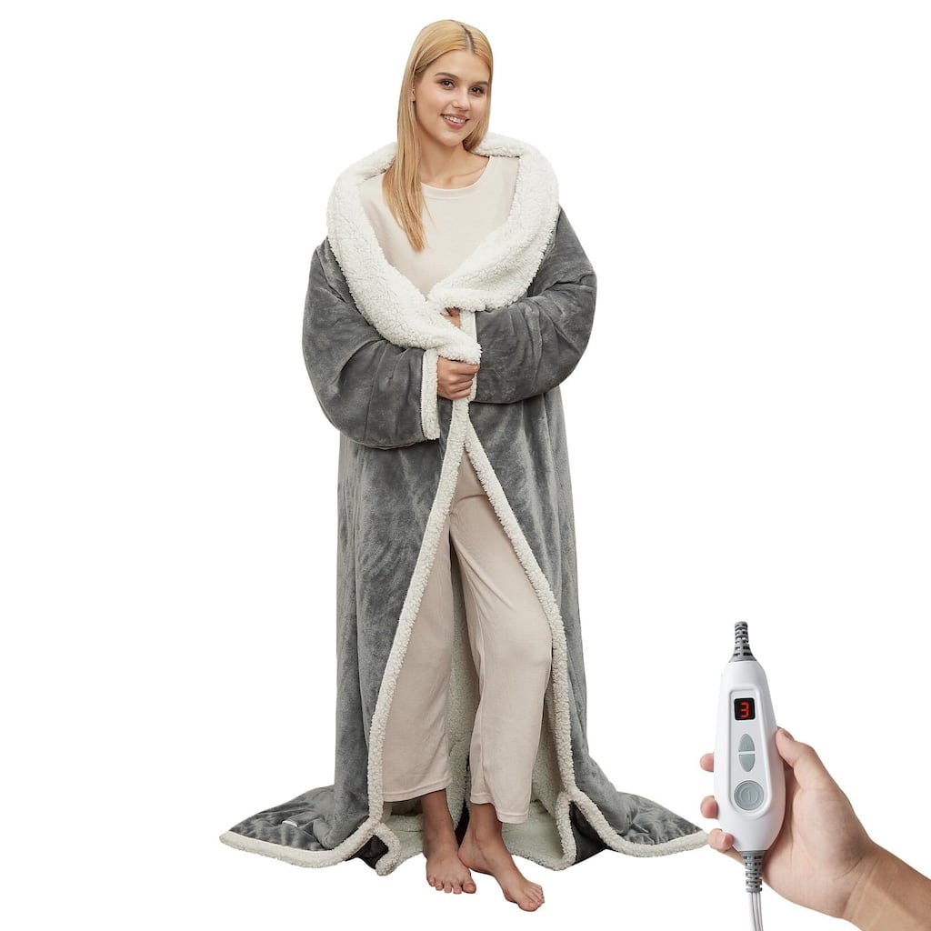 50"×70"+18" Wearable Electric Heated Blanket with Foot Pocket & Sleeves