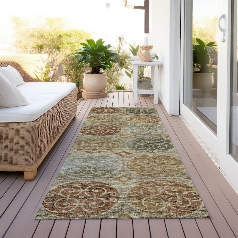 Machine Washable Indoor/ Outdoor Chantille Vintage Medallions Rug - Taupe - 2'3" x 7'6"