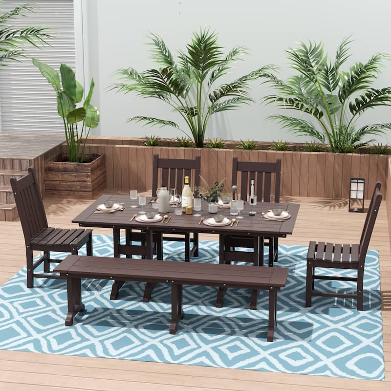 Laguna Hdpe All Weather Outdoor Patio Dining Set with Rectangle Table, Side Chairs, and Bench (6-Piece Set)