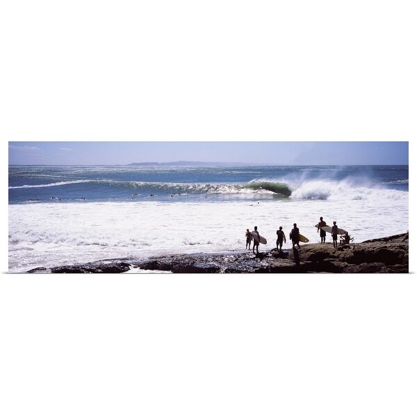 "Silhouette of surfers standing on the beach, Australia" Poster Print