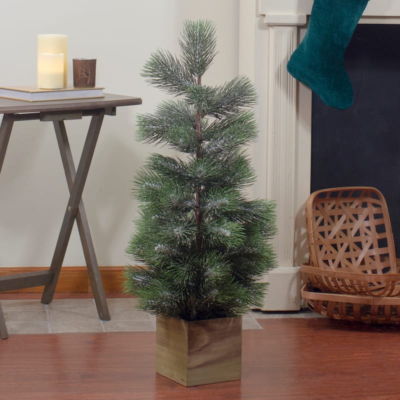 3' Snowy Pine Artificial Christmas Tree in Wooden Pot - Unlit