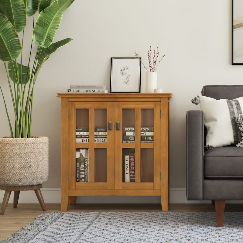 WYNDENHALL Stratford SOLID WOOD 30 inch Wide Low Storage Cabinet - 30"w x 14"d x 31" h - Honey Brown