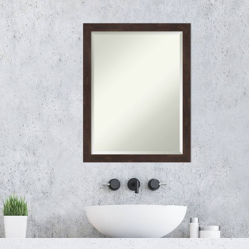 Beveled Wood Bathroom Wall Mirror - Fresco Dark Walnut Frame