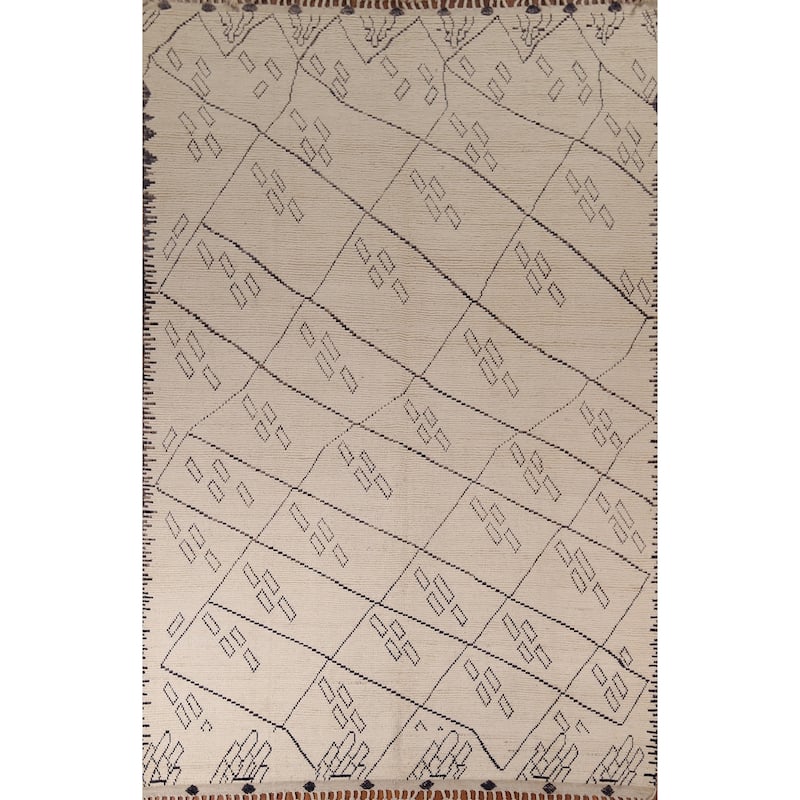 Trellis Moroccan Oriental Area Rug Handmade Geometric Wool Carpet - 9'0"x 12'5"