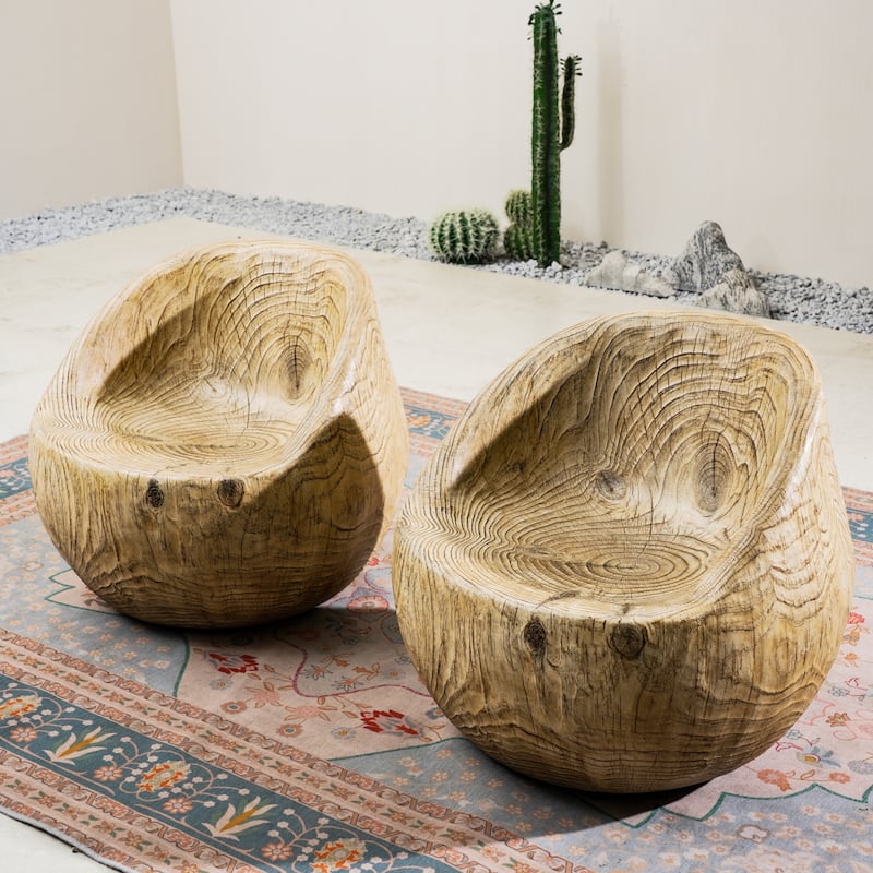 Set of 2 Outdoor Imitation-Wood Stool Sofas