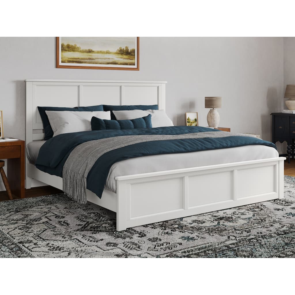 White King Solid Wood Low Profile Platform Bed with Matching Footboard and Turbo Charger Support System
