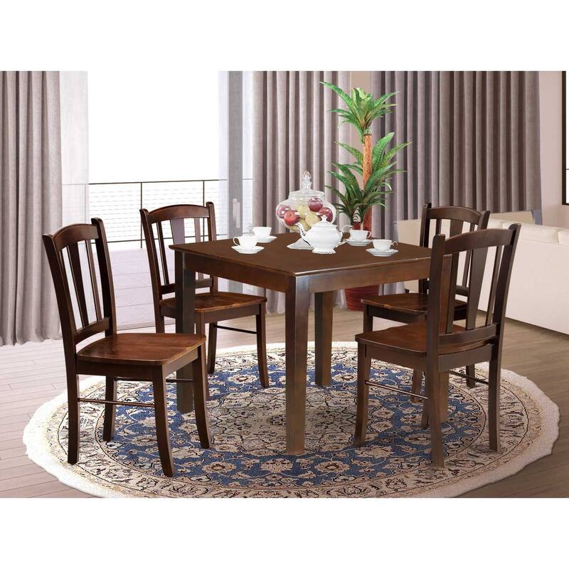 5-Piece Mahogany Finish Solid Wood Top - Dining Room Set - Seats-4