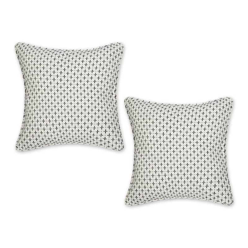 Navy Dobby Plus Recycled Cotton Pillow Cover 18x18 (Set of 2) - Dobby Plus, Off-White