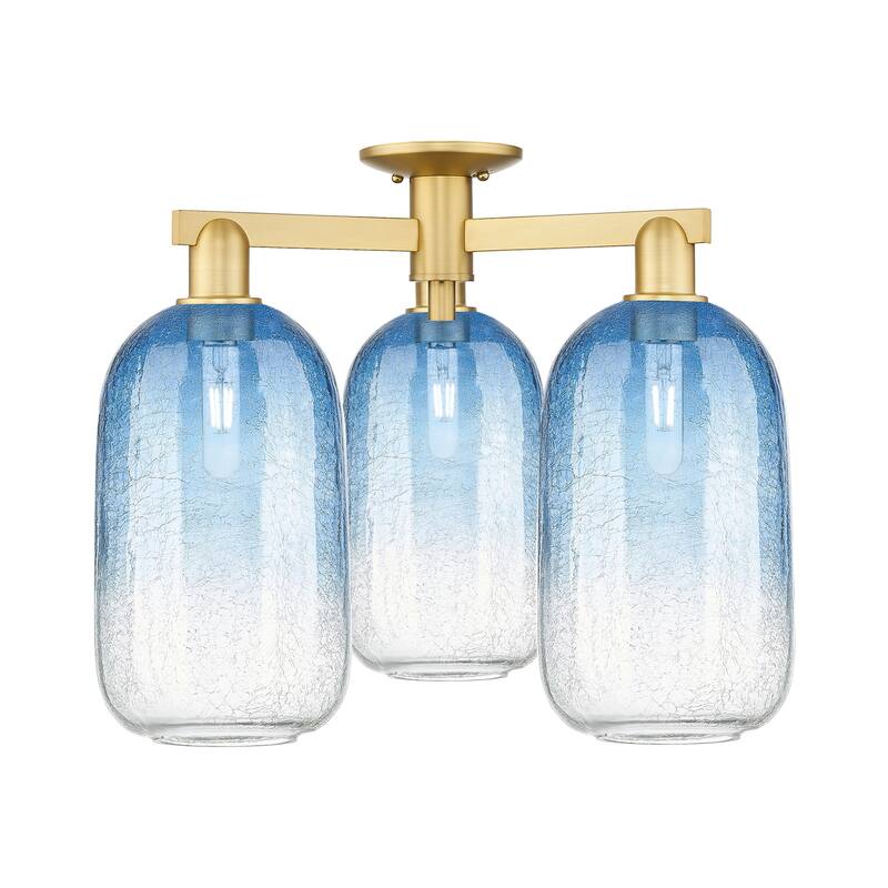 Innovations Lighting 716-3F-17-25 Brookhaven Cloche Semi-Flush - Satin Gold / Sapphire Blue