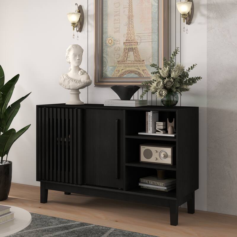 47.3" Sideboard Buffet Cabinet with Storage, Fluted Sideboard with 2 Doors & Solid Wood Feet, TV Media Console, Storage Cabinet