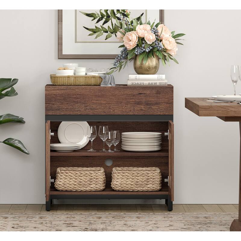 WAMPAT Multifunctional Sideboard Buffet Cabinets with 6 Glass Doors and Drawers, Modern Sideboard, Coffee Bar Storage Cabinet