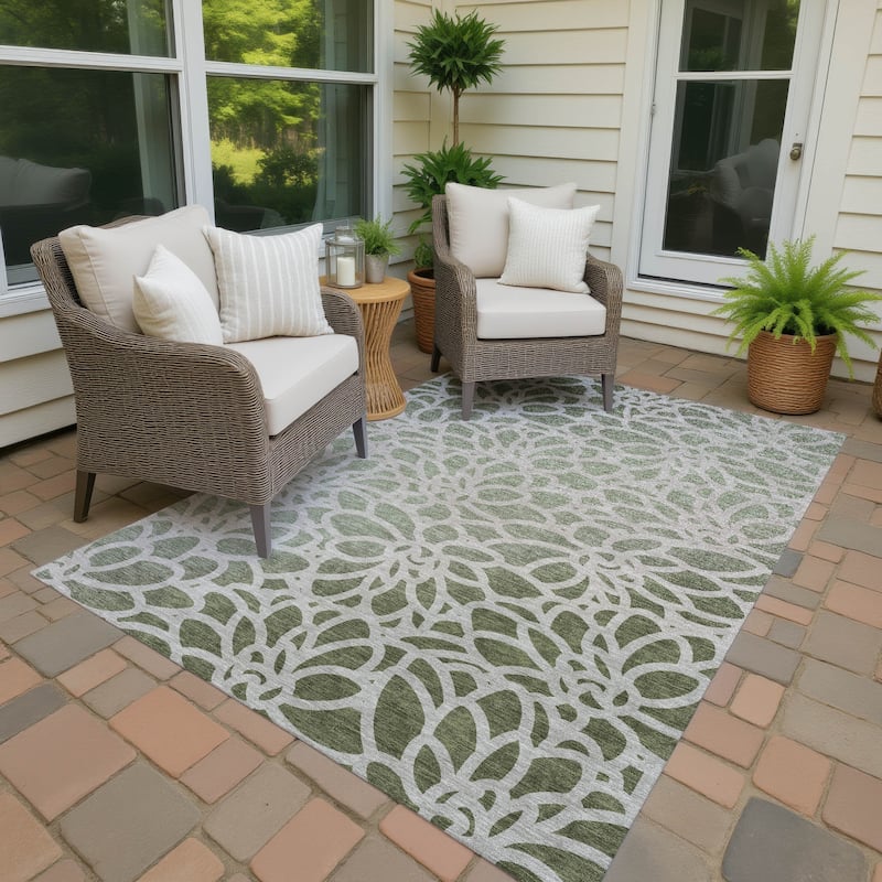 Machine Washable Indoor/ Outdoor Floral Craze Chantille Rug - Celery - 3' x 5'
