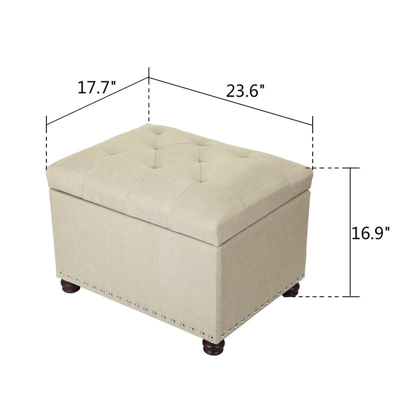 Adeco Classy Rectangle Storage Bench Natural Fabric Footstool Ottoman