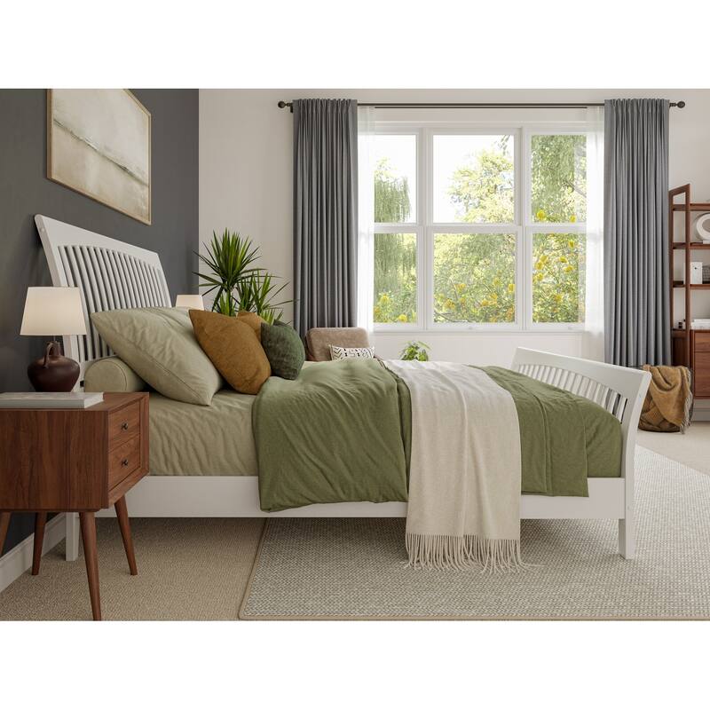 King Platform Bed - Solid Wood Low Profile Design - White Finish - Modern & Elegant