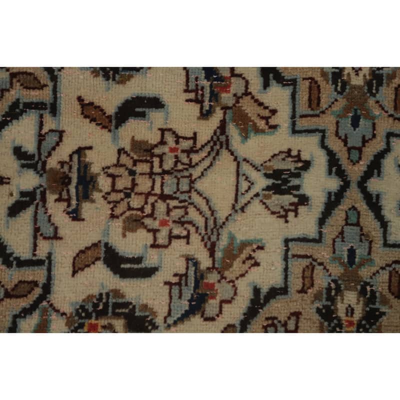Hand Knotted Oriental 100% Wool Carpet Traditional Floral Beige & Ivories Kashan Runner Rug - 12' 8'' X 3' 3''