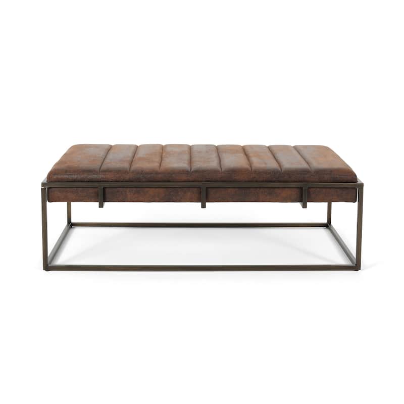 Roomfitters Upholstered Ottoman Bench with Metal Frame and Suede Cushion Seat