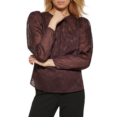 DKNY Semi-Sheer Puff Sleeve Blouse