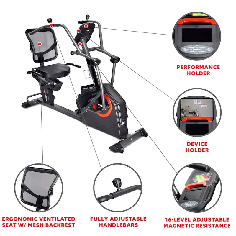 Sunny Health & Fitness Electromagnetic Recumbent Elliptical Bike W/arm Exercisers SF-RBE4886SMART - Black - 72" x 33"