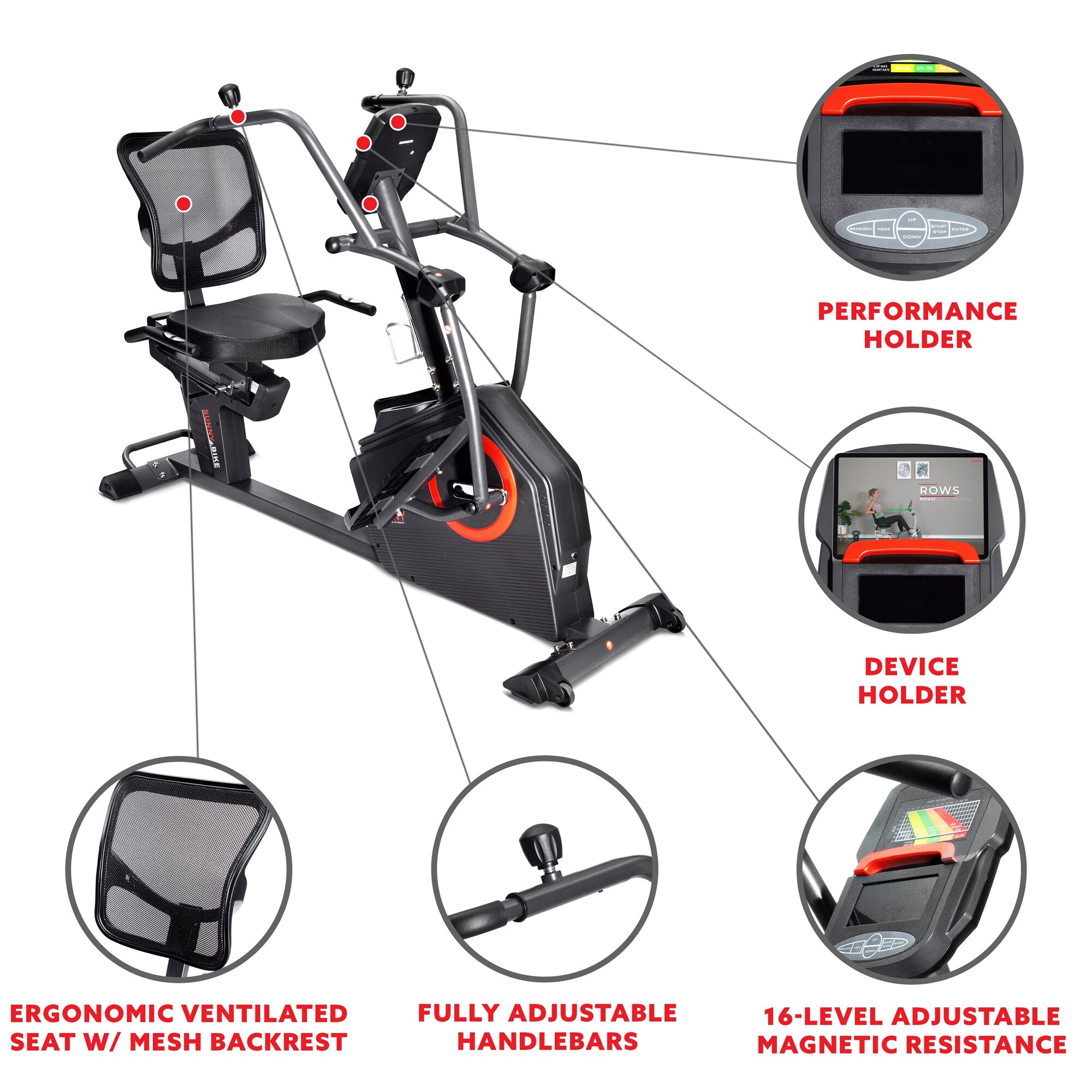 Sunny Health Fitness Electromagnetic Recumbent Cross Trainer Exercise Elliptical Bike w Arm Exercisers SunnyFit App Bed Bath Beyond 38205128