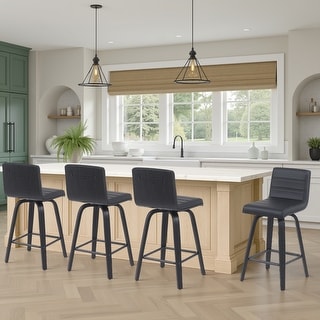 Skara Mid-Century Swivel Counter Stool, Upholstered Counter Height Chair with Bentwood Legs