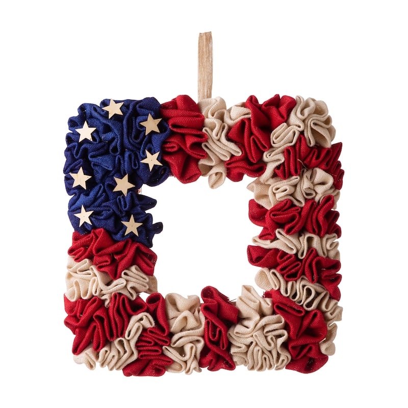 Glitzhome Americana Patriotic Squared/Round Fabric Wreath - Squared