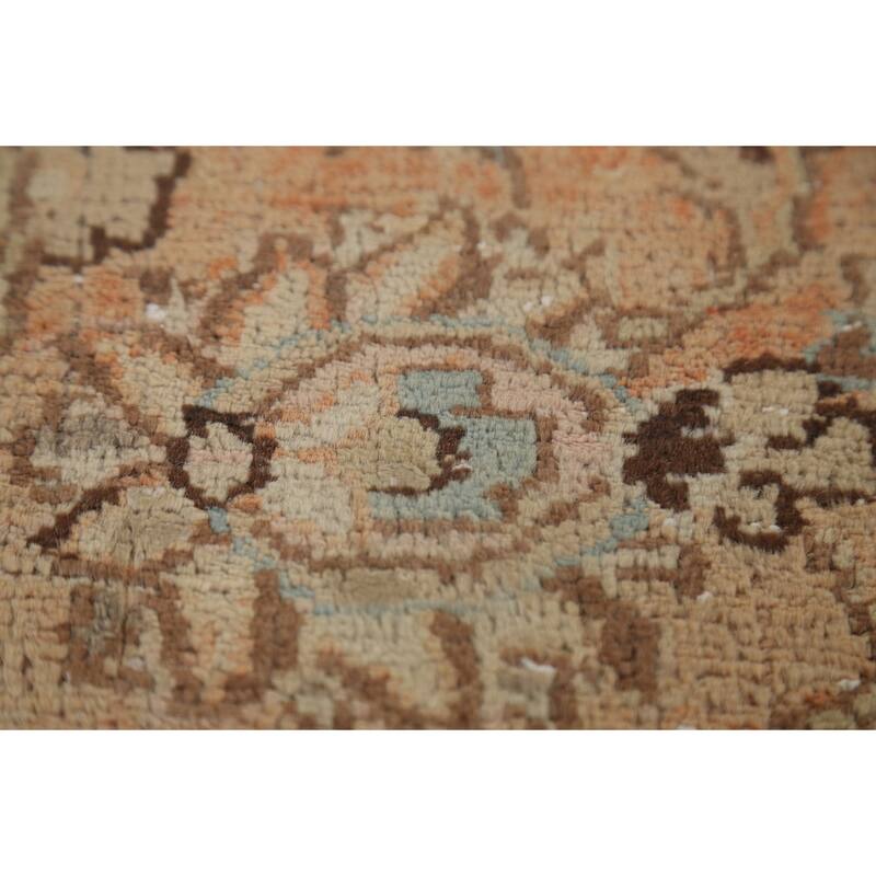 Orange Traditional Mashad Persian Vintage Rug Hand-Knotted Wool Carpet - 9'7"x 13'4"