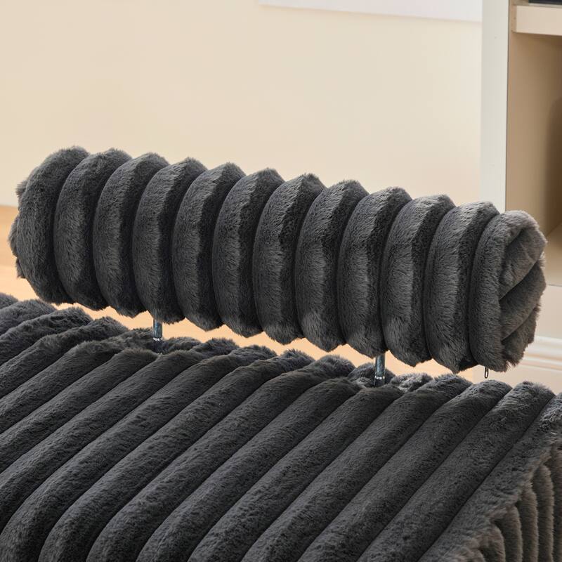 Roomfitters Faux Fur Loveseat Bench, 2-Seater Small Sofa Window Ottoman Footrest with Adjustable Back and Metal Legs