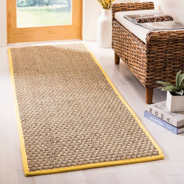SAFAVIEH Natural Fiber Marina Basketweave Seagrass Rug - 2'6" x 6' Runner - Natural/Gold