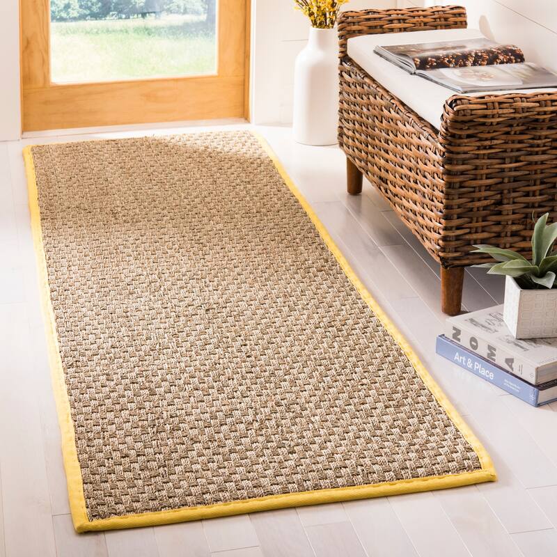 SAFAVIEH Natural Fiber Marina Basketweave Seagrass Rug - 2'6" x 6' Runner - Natural/Gold