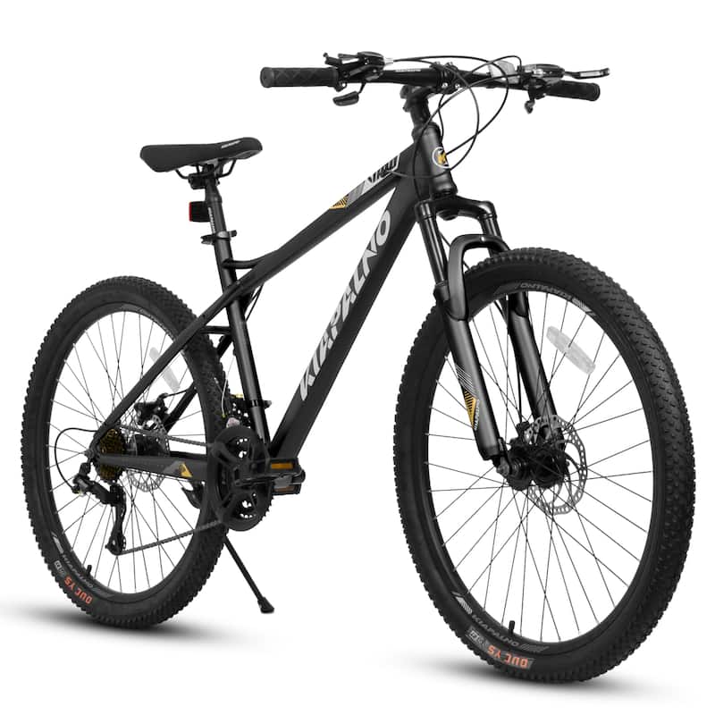 26-Inch Mountain Bike for Adults and Teenagers, High Carbon Steel Frame, Front and Rear Mechanical Disc Brakes, 21-Speed - Black+ Gray