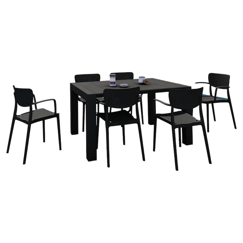 7-Piece Black Patio Dining Set with Extension Table 55"