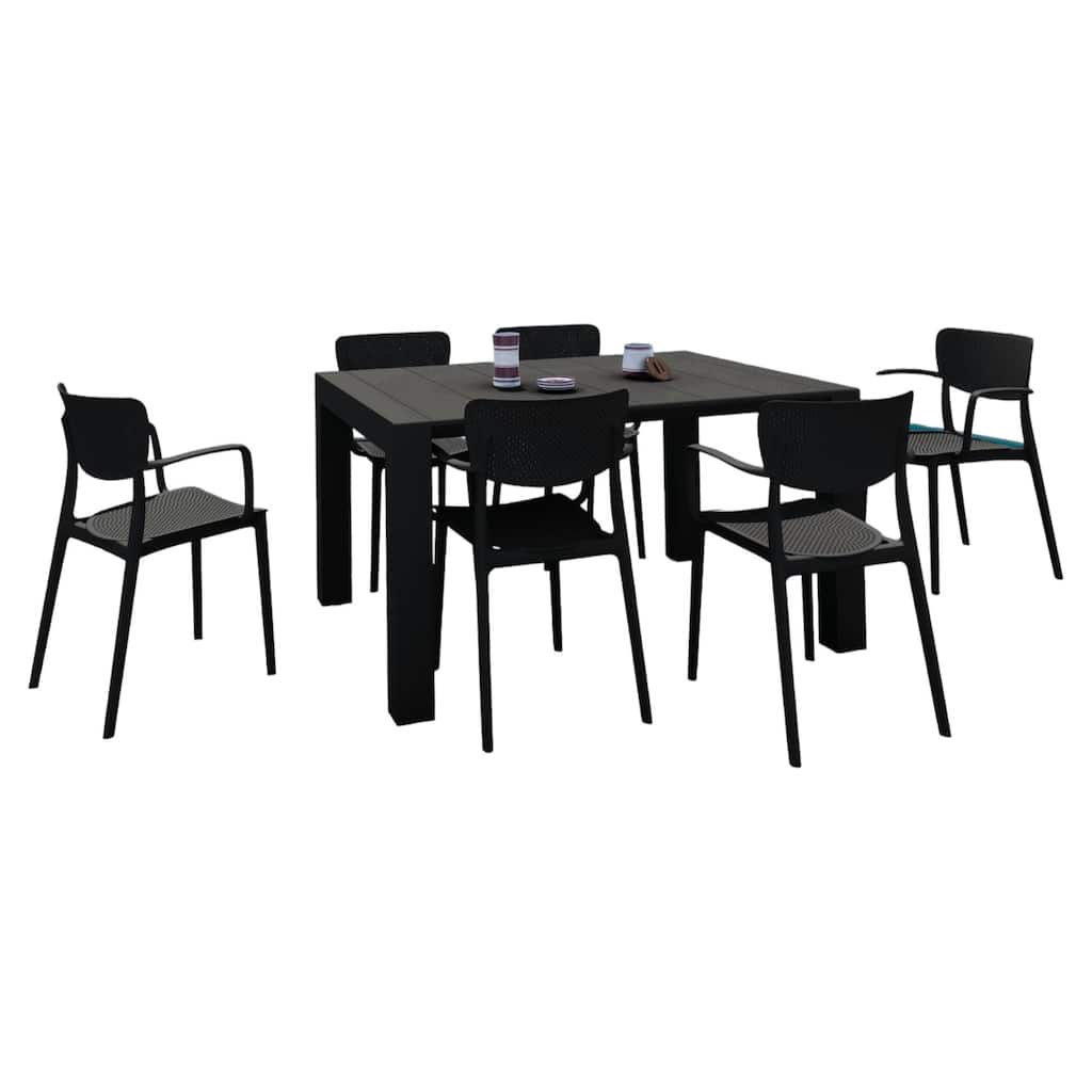 7-Piece Black Patio Dining Set with Extension Table 55"